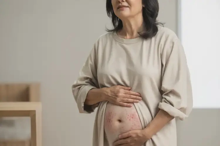 女人肚子上偶爾長濕疹不管它會自己自愈嗎(圖1)