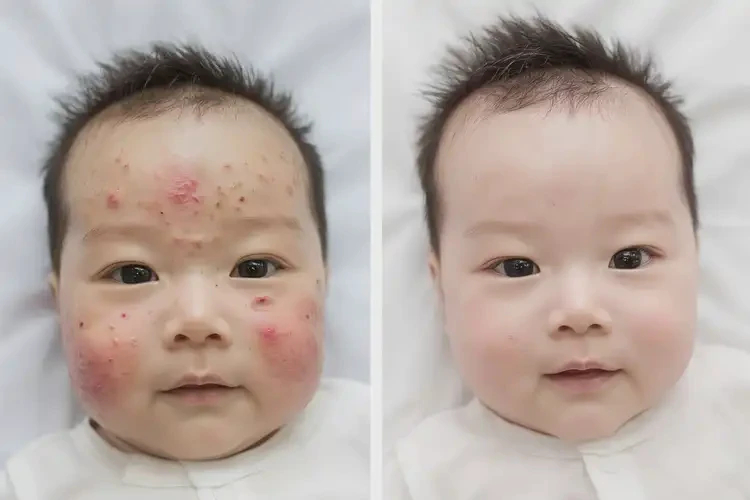 新生兒臉上經常長濕疹可以徹底自愈嗎(圖1)