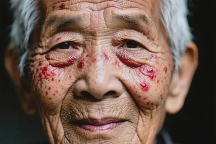 高齡老人臉上出現(xiàn)濕疹不管它會自己痊愈嗎(圖1)