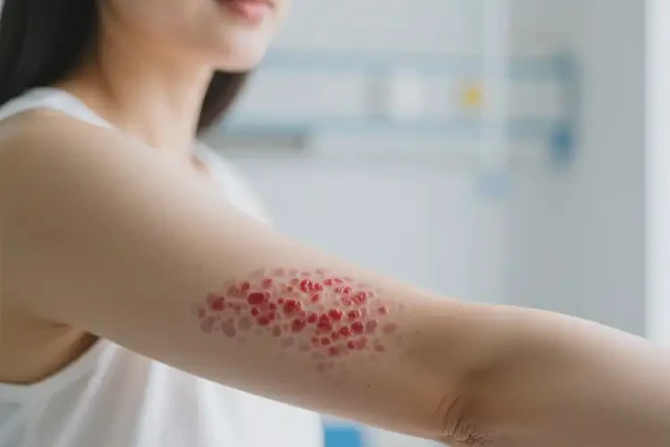 女人手臂上长湿疹能够彻底治愈吗(图1)