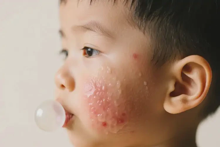 少兒臉上偶爾起濕疹不管它會自己自愈嗎(圖1)