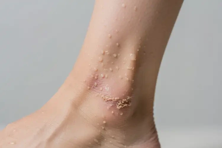 女人小腿上出現(xiàn)濕疹不管它會自己自愈嗎(圖1)