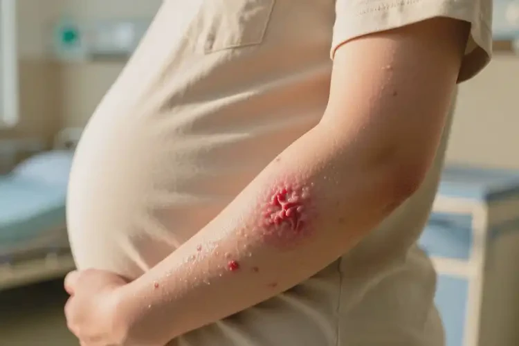 孕妇手臂上出湿疹不管它会自己自愈吗(图1)