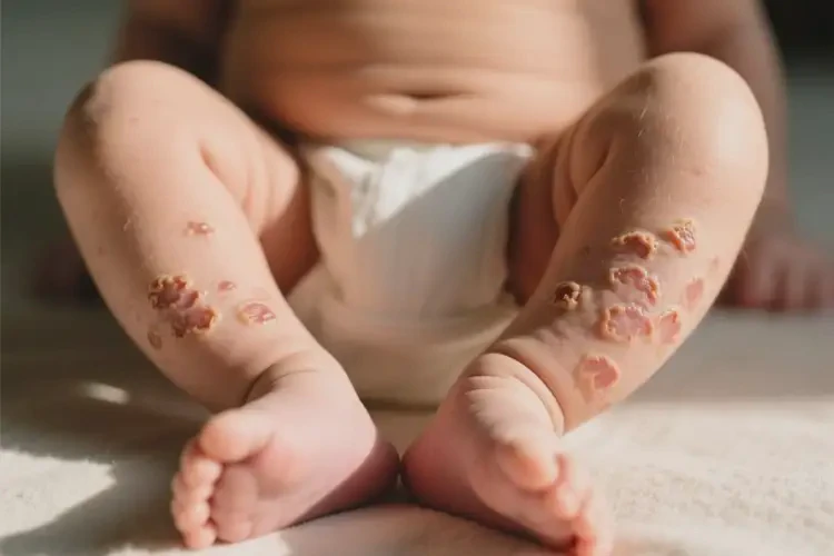 新生兒四肢出現(xiàn)濕疹不管它會自己痊愈嗎(圖1)
