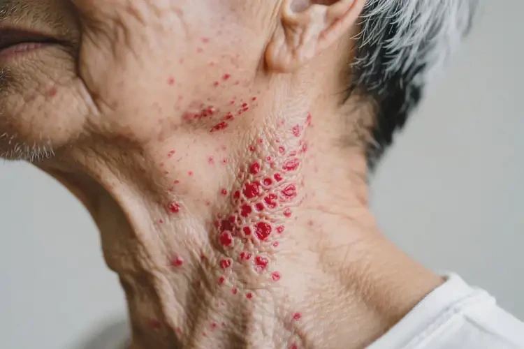 老人脖子上起湿疹不管它会自己痊愈吗(图1)