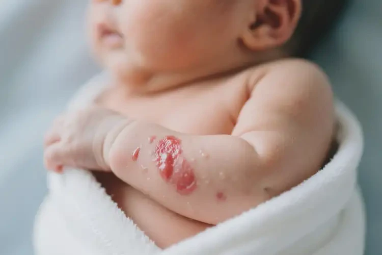 新生兒手臂上有濕疹不管它會自己自愈嗎(圖2)