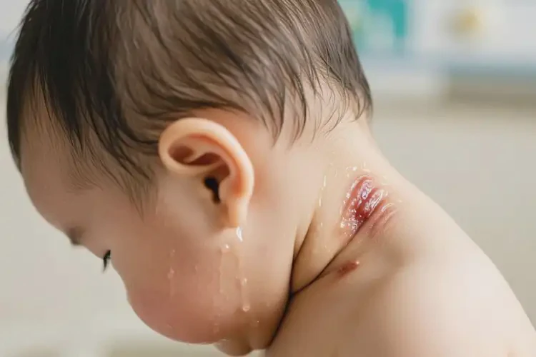 嬰兒脖子上出現(xiàn)濕疹不管它會自己痊愈嗎(圖1)