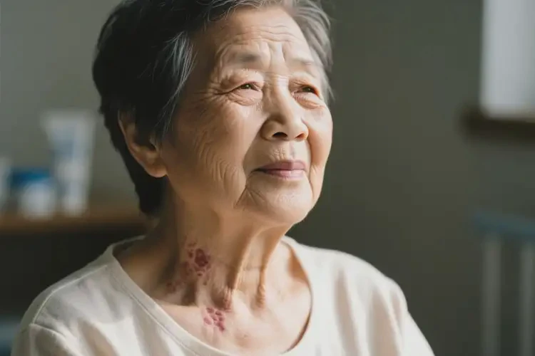 高龄老人脖子有湿疹不管它会自己自愈吗(图1)