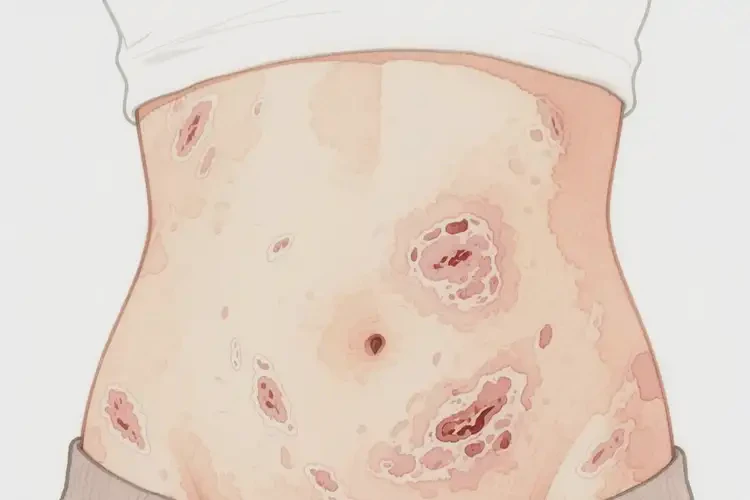 女性肚子上出現(xiàn)濕疹不管它會(huì)自己自愈嗎(圖1)