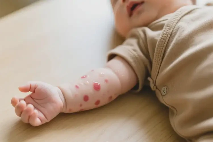 新生兒手臂上有濕疹不管它會自己自愈嗎(圖1)