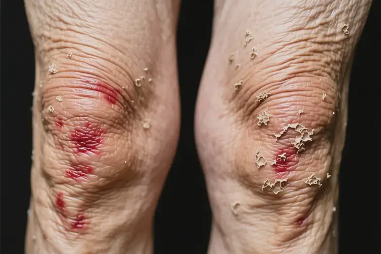 老年人大腿上偶尔长湿疹不管它会自己好吗(图1)