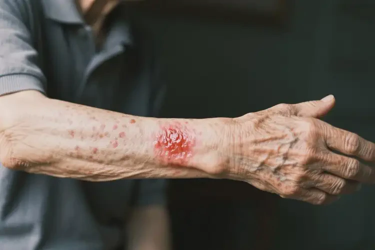 老人手臂上出現(xiàn)濕疹不管它會自己痊愈嗎(圖1)