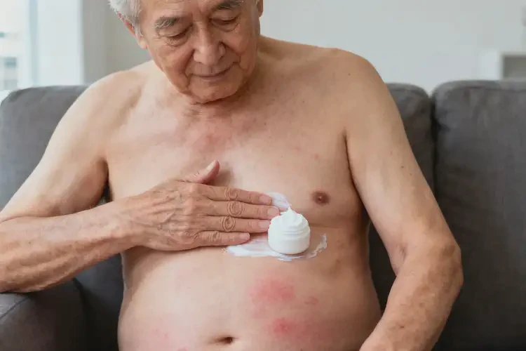 老人肚子上長濕疹不管它會自己痊愈嗎(圖1)