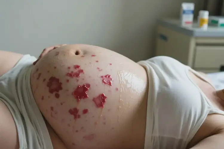 產(chǎn)婦肚子上長(zhǎng)濕疹不管它會(huì)自己自愈嗎(圖1)