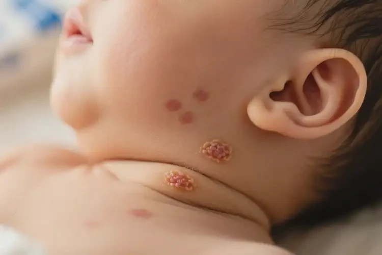 嬰兒脖子上偶爾起濕疹不管它會自己好嗎(圖1)