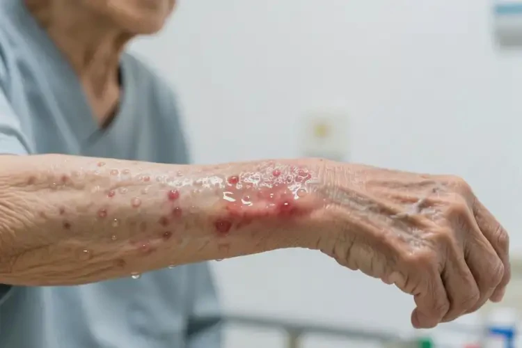 老年人手臂出現(xiàn)濕疹不管它會(huì)自己痊愈嗎(圖1)