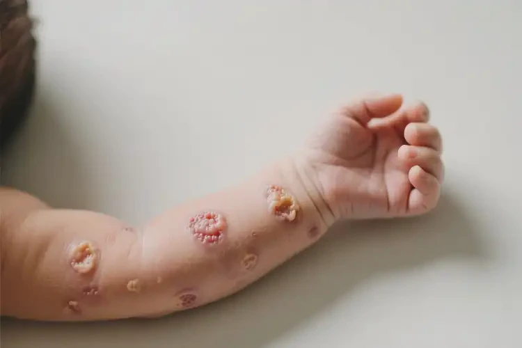 新生兒手臂上有濕疹能徹底自愈嗎(圖1)