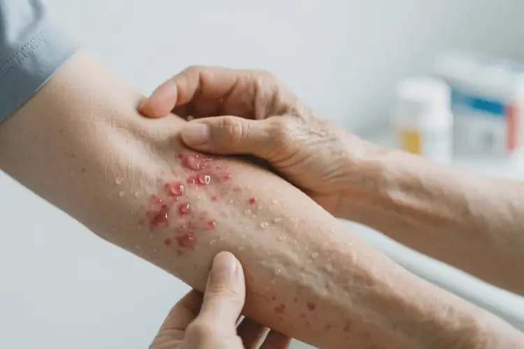 老年人手臂上起濕疹不管它會(huì)自己痊愈嗎(圖1)