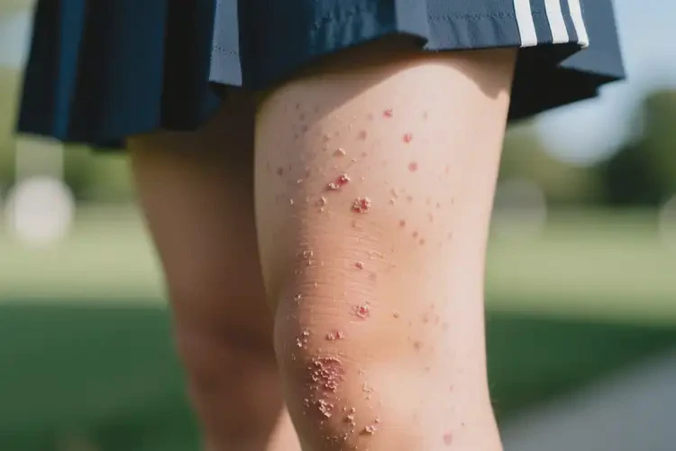 中學(xué)生大腿上偶爾起濕疹不管它會(huì)自己自愈嗎(圖1)