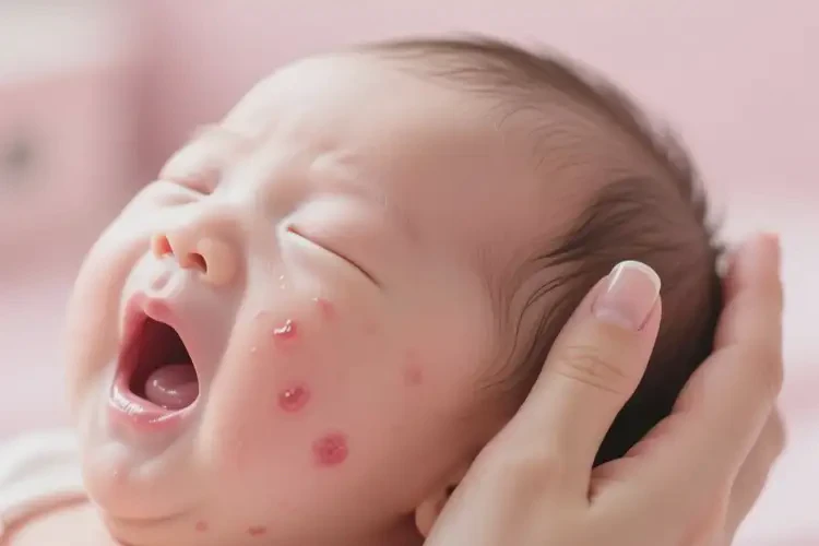 新生兒臉上偶爾長(zhǎng)濕疹不管它會(huì)自己痊愈嗎(圖1)