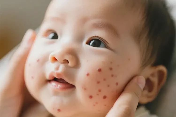 嬰兒面部偶爾起濕疹不管它會(huì)自己痊愈嗎(圖1)