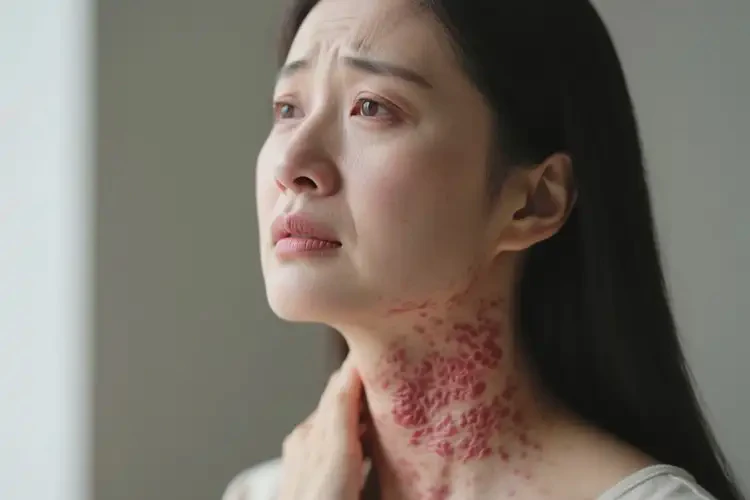 女生脖子上出現(xiàn)濕疹不管它會(huì)自己自愈嗎(圖1)