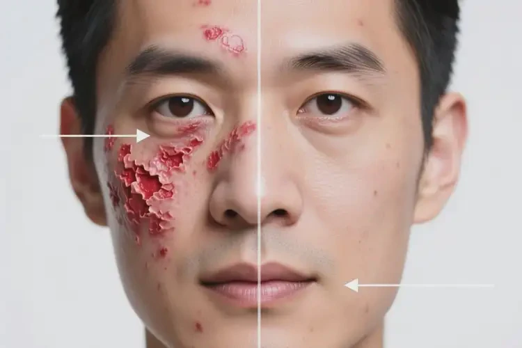 男性面部偶爾起濕疹不管它會(huì)自己自愈嗎(圖1)