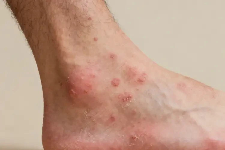 男生脚上出湿疹不管它会自己好吗(图1)