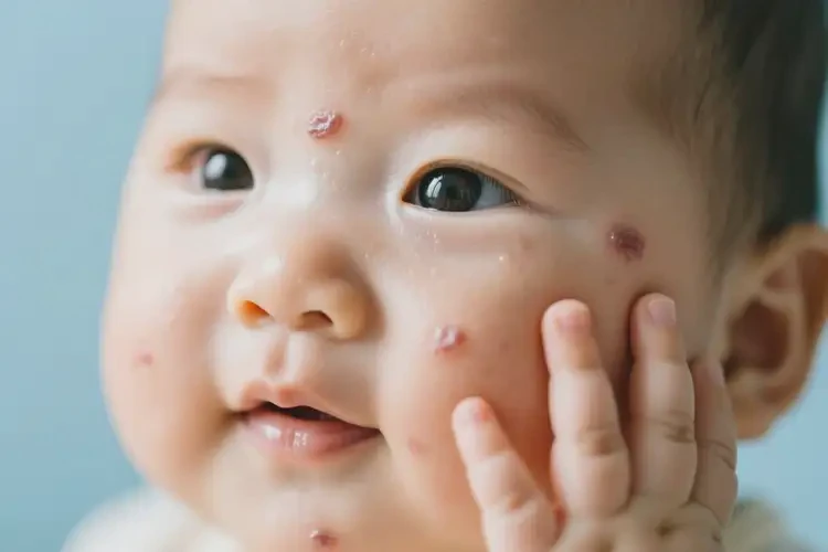 嬰兒臉上偶爾起濕疹不管它會自己好嗎(圖1)
