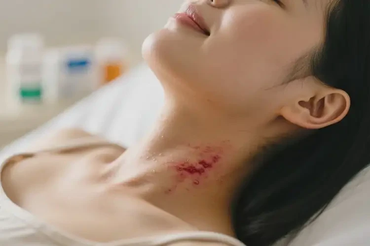 產(chǎn)婦脖子起濕疹不管它會(huì)自己自愈嗎(圖1)