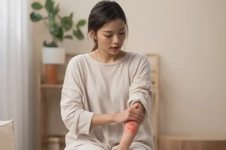 女人手臂上容易起濕疹不管它會(huì)自己好嗎(圖1)