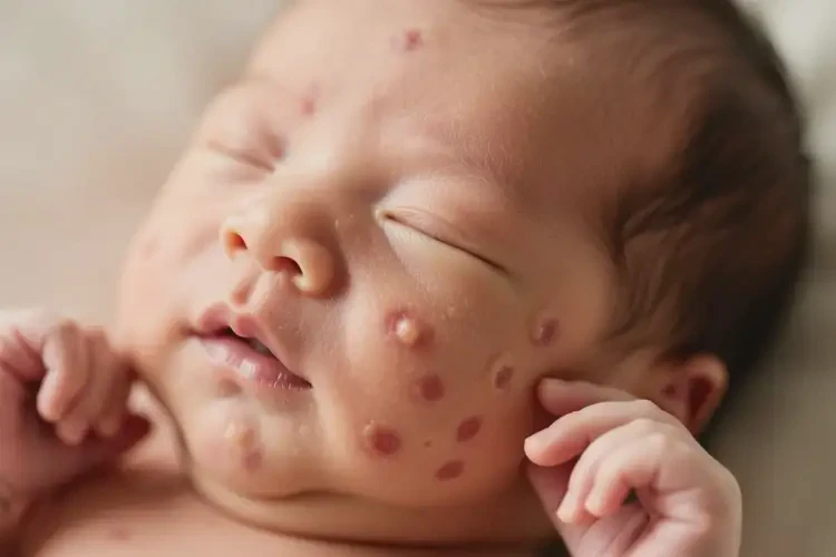 新生兒臉上經(jīng)常起濕疹不管它會自己痊愈嗎(圖1)