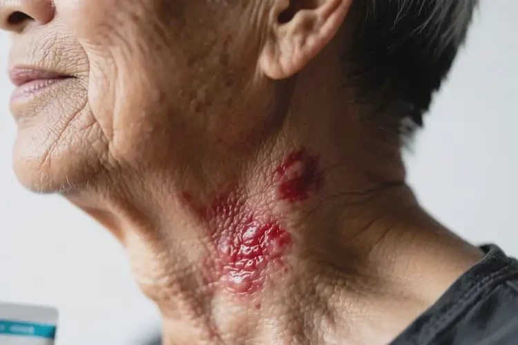 老人脖子上有濕疹不管它會自己痊愈嗎(圖1)