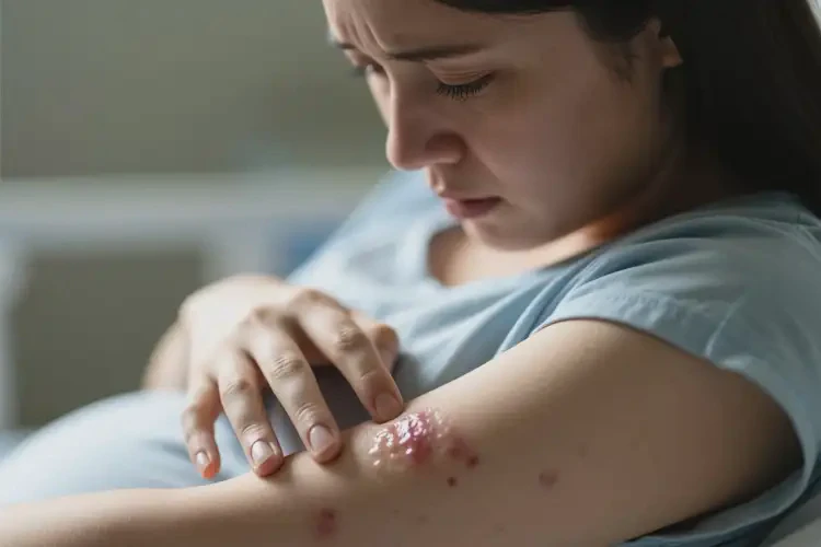 產(chǎn)婦手臂上出濕疹不管它會(huì)自己自愈嗎(圖1)