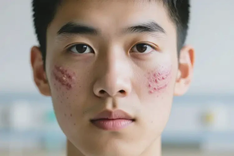 青年人臉上出現(xiàn)濕疹不管它會自己痊愈嗎(圖1)