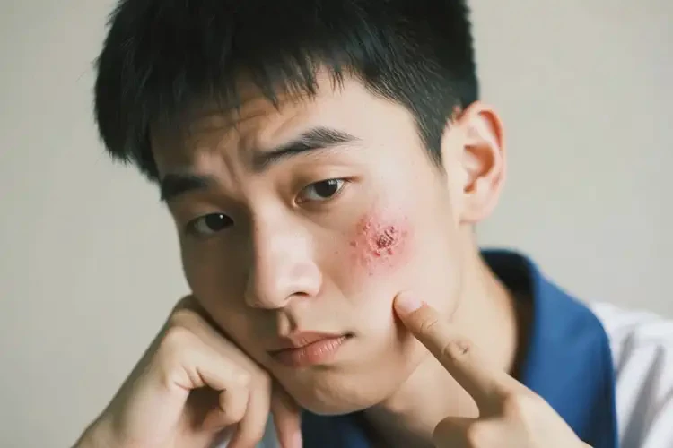 大學(xué)生臉上出現(xiàn)濕疹不管它會(huì)自己好嗎(圖2)