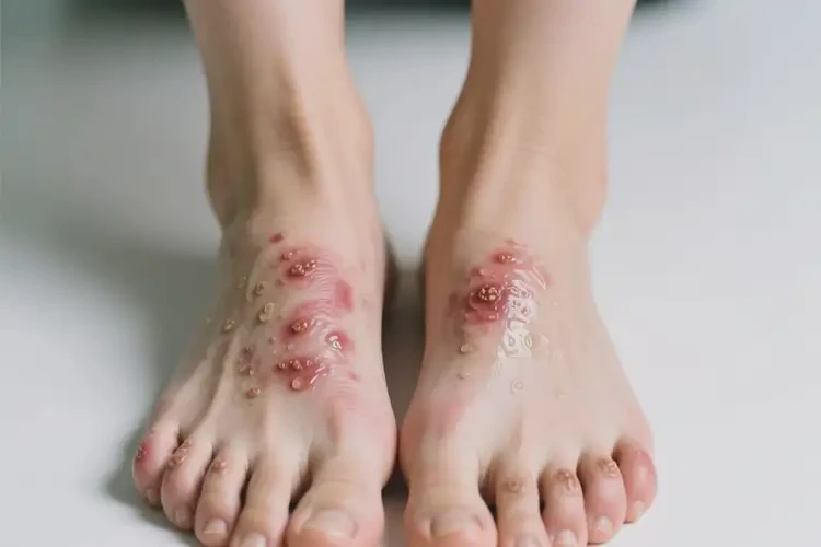 女性腳上容易起濕疹不管它會(huì)自己好嗎(圖1)