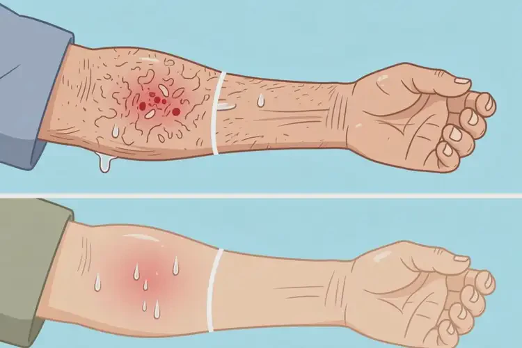 老人手臂上出濕疹不管它會(huì)自己自愈嗎(圖1)