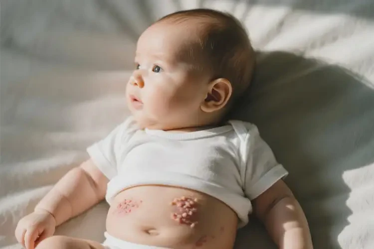 寶寶肚子上出現(xiàn)濕疹不管它會(huì)自己好嗎(圖2)