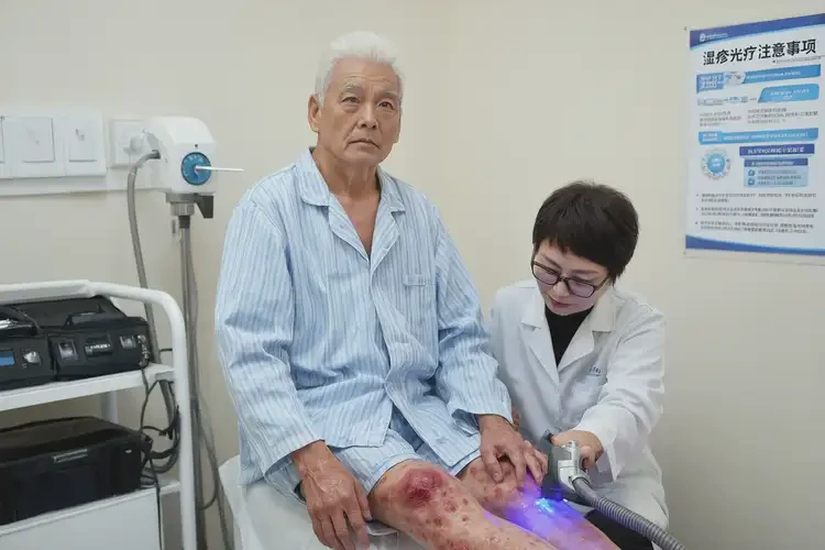 老人小腿上有湿疹不管它会自己好吗(图1)