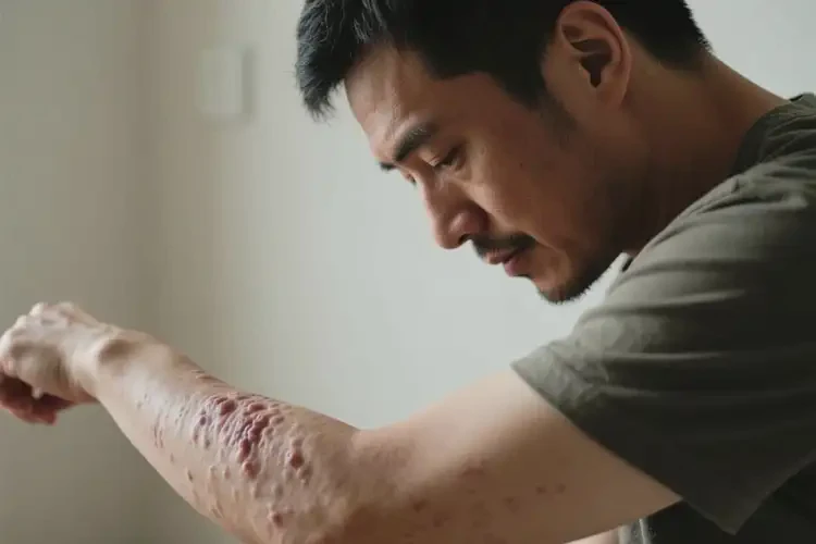 男人手臂上出現(xiàn)濕疹不管它會自己好嗎(圖1)