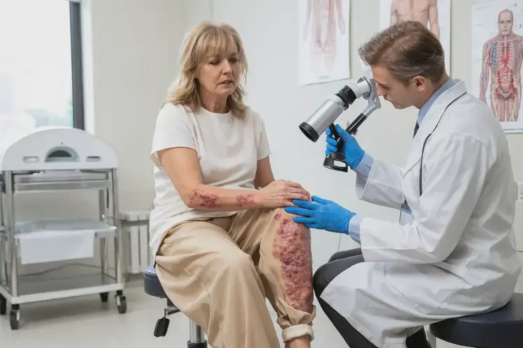 女人大腿上容易起濕疹不管它會自己痊愈嗎(圖1)