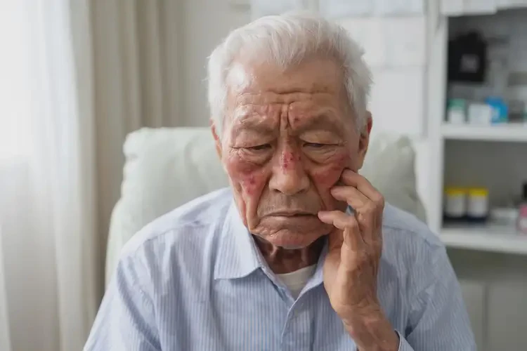 老年人面部出濕疹不管它會(huì)自己痊愈嗎(圖1)