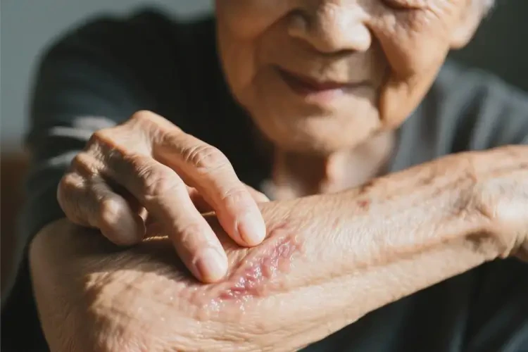 高齡老人手臂上出濕疹能夠徹底治愈嗎(圖1)
