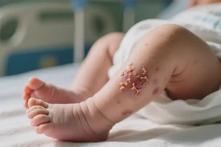 新生兒小腿上容易長濕疹不管它會(huì)自己痊愈嗎(圖1)