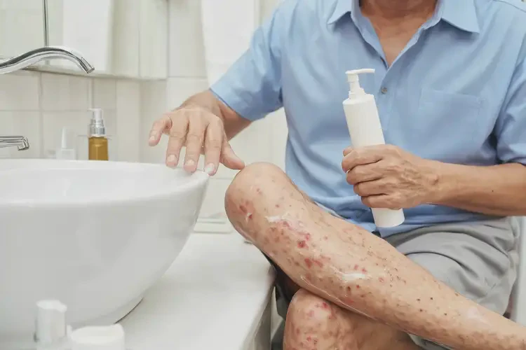 男性小腿偶尔起湿疹不管它会自己好吗(图1)