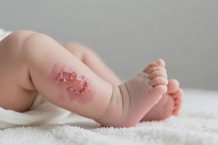 新生兒小腿上出現(xiàn)濕疹不管它會(huì)自己好嗎(圖1)
