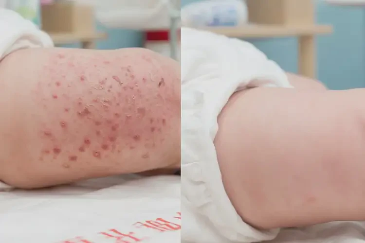 新生兒大腿上出現(xiàn)濕疹能徹底自愈嗎(圖1)