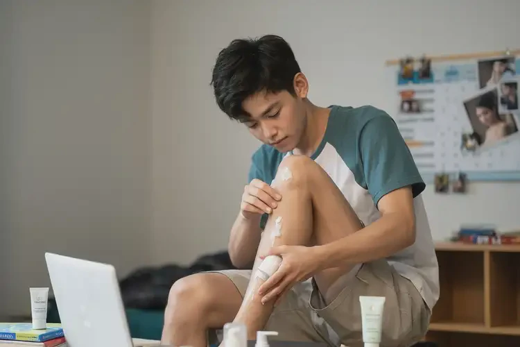 大學(xué)生小腿出現(xiàn)濕疹可不可以根治(圖1)