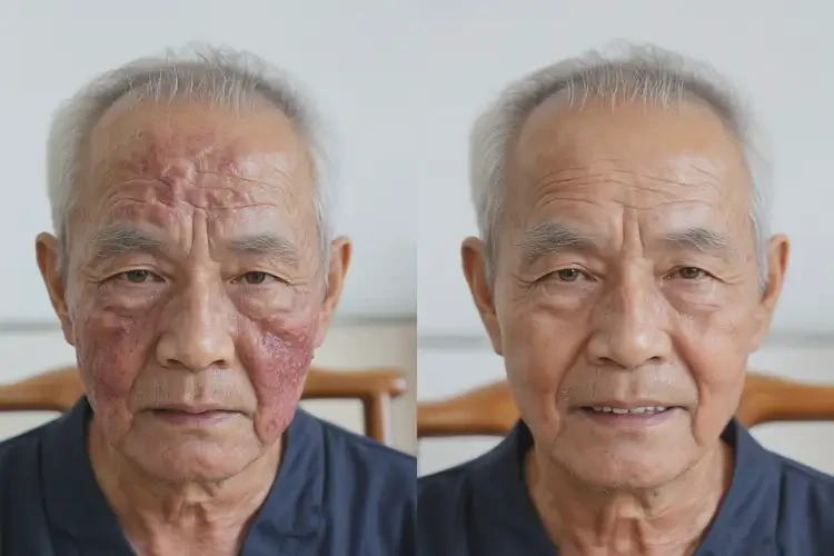 老人面部容易起湿疹不管它会自己自愈吗(图1)